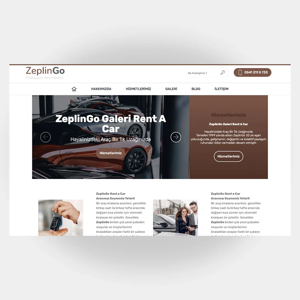 Galeri Araç Kiralama Web Sitesi V2 tasarım önizlemesi