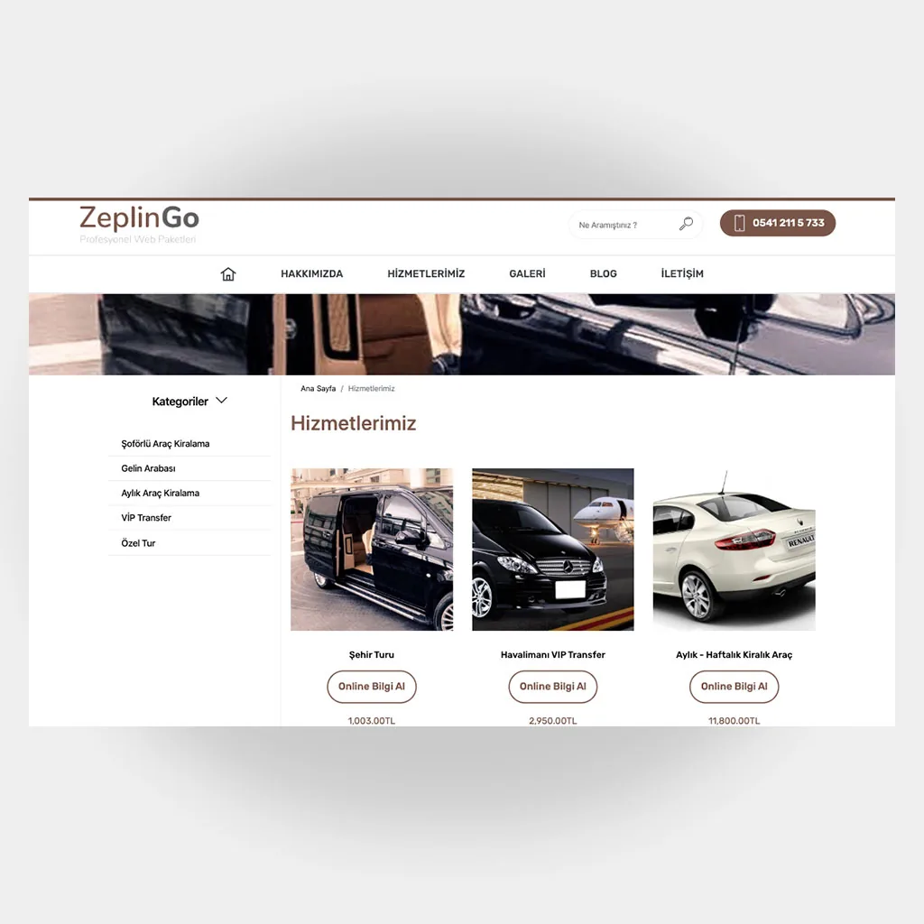 Galeri Araç Kiralama Web Sitesi V2 ekran görüntüsü
