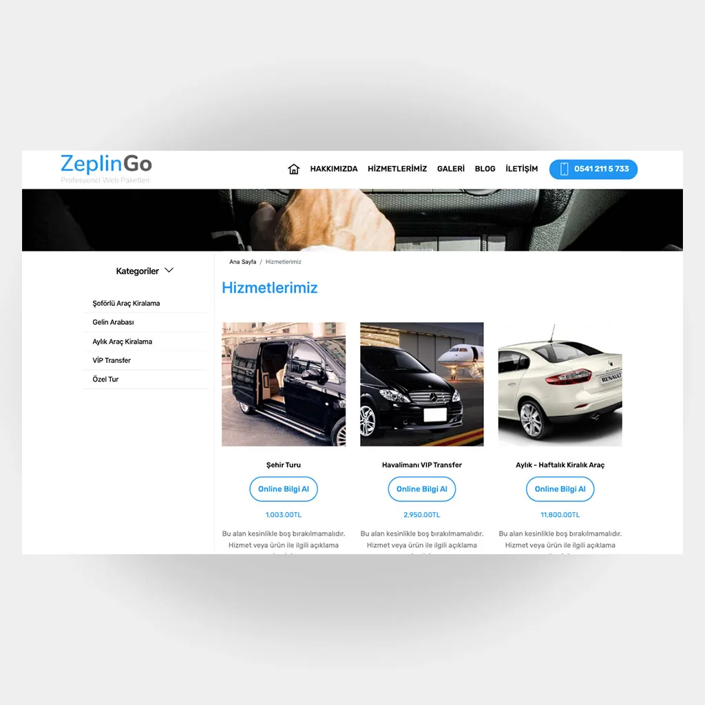 Galeri Araç Kiralama Web Sitesi V4 ekran görüntüsü