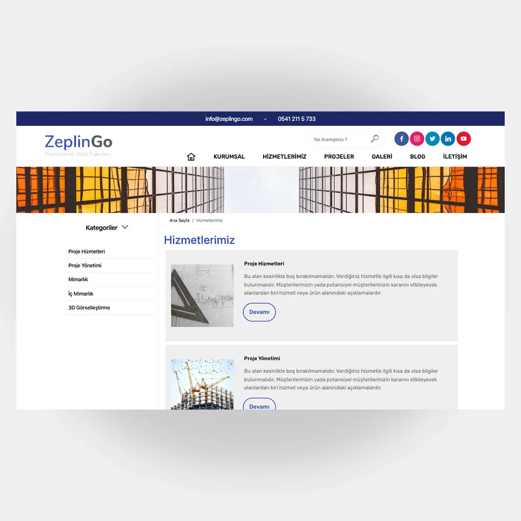 İnşaat Mimarlık Web Sitesi V1 ekran görüntüsü