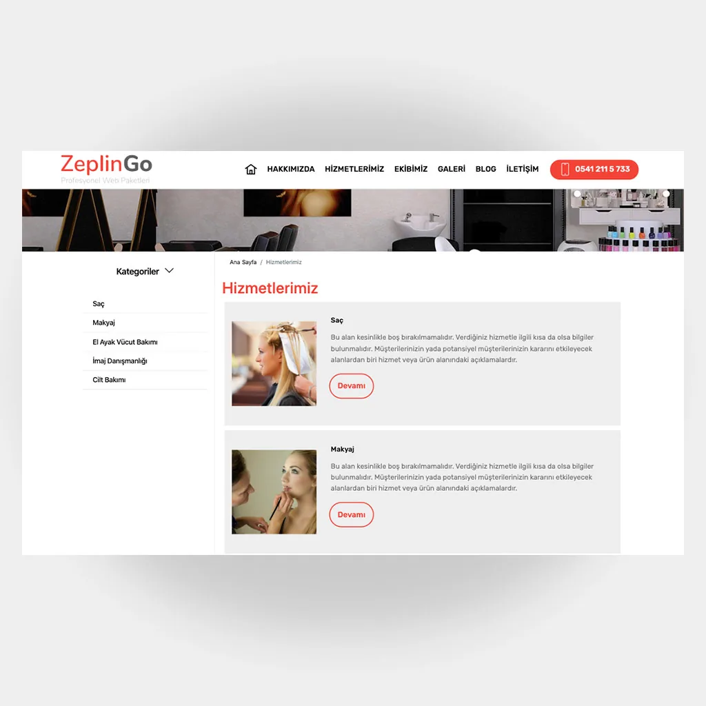 Kuaför Güzellik Salon Web Sitesi V2 ekran görüntüsü