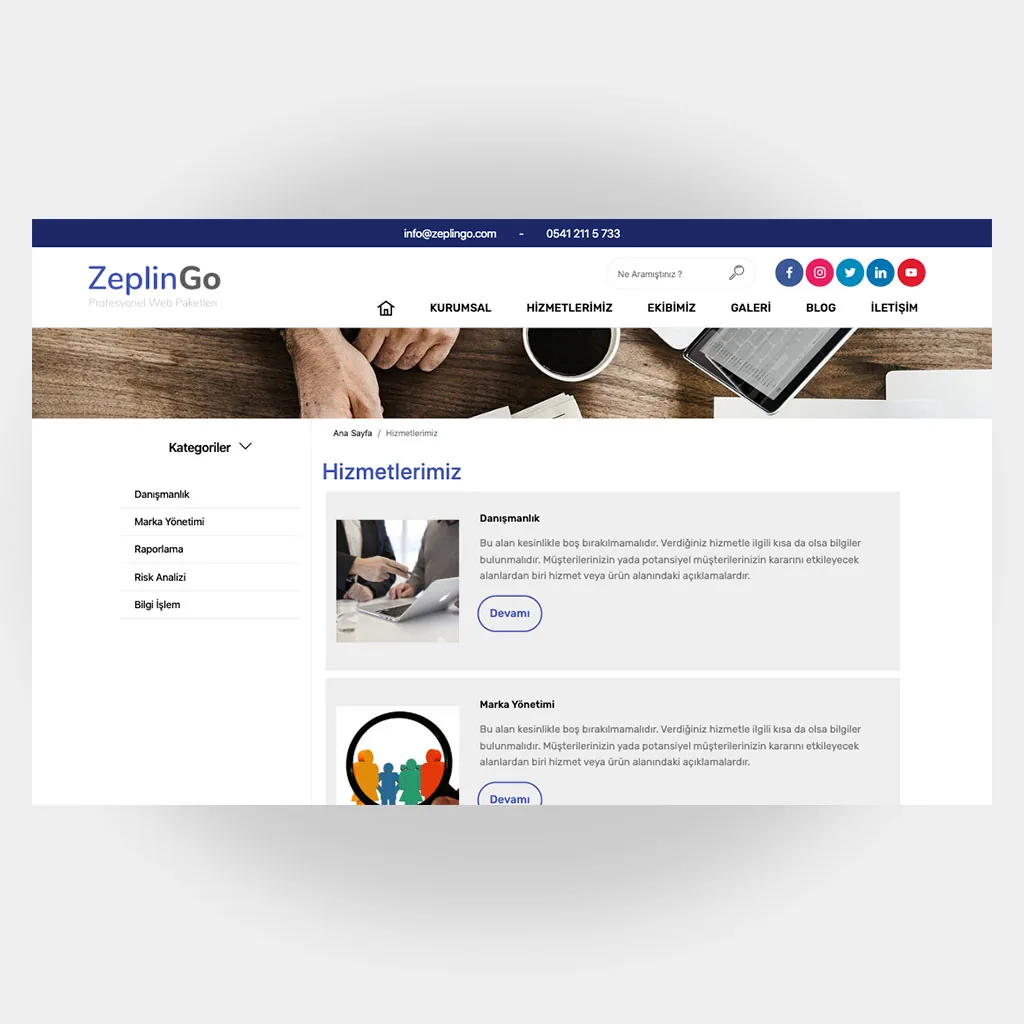 Kurumsal web sitesi arayüz örneği 1