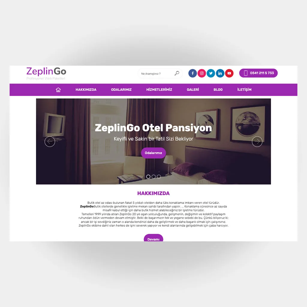 Otel Pansiyon Web Sitesi V3 tasarım önizlemesi