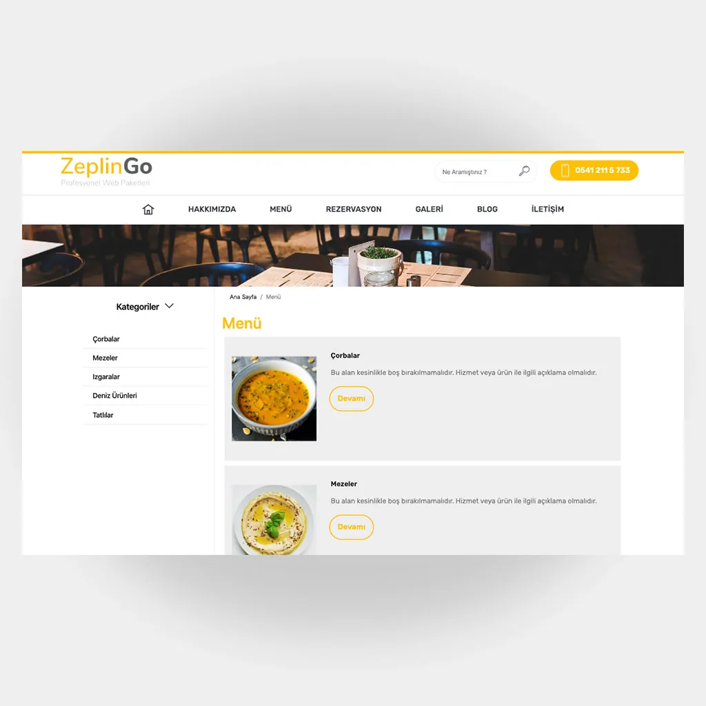 Restoran Web Sitesi V2 ekran görüntüsü