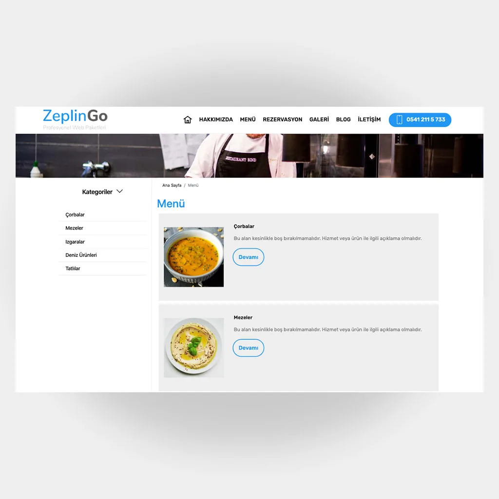 Restoran Web Sitesi V5 ekran görüntüsü