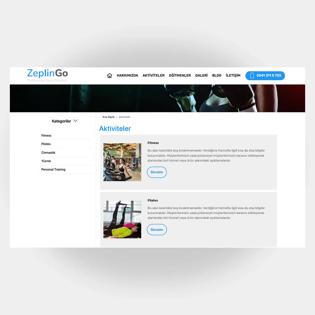 Spor Salonları Web Sitesi V4 ekran görüntüsü