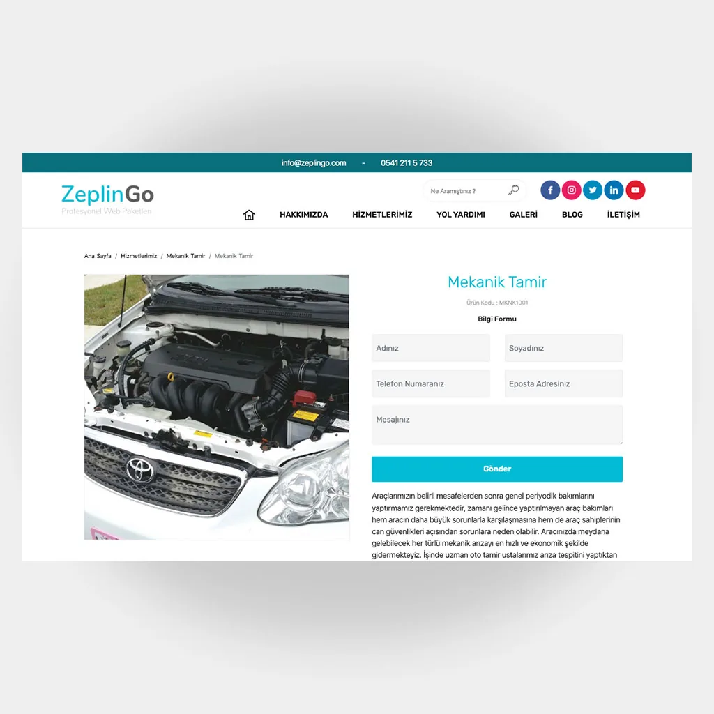 Tamir Servis Web Sitesi V1 ekran görüntüsü