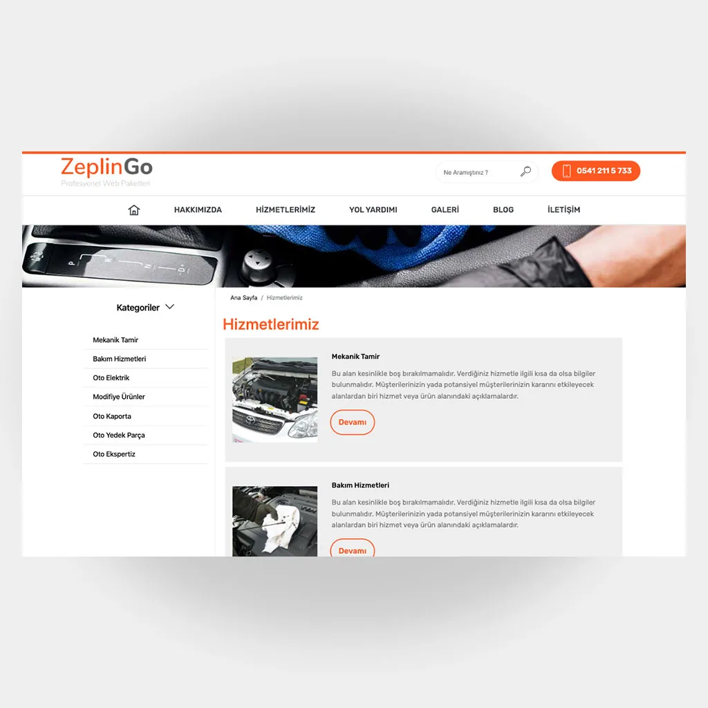 Tamir Servis Web Sitesi V6 ekran görüntüsü