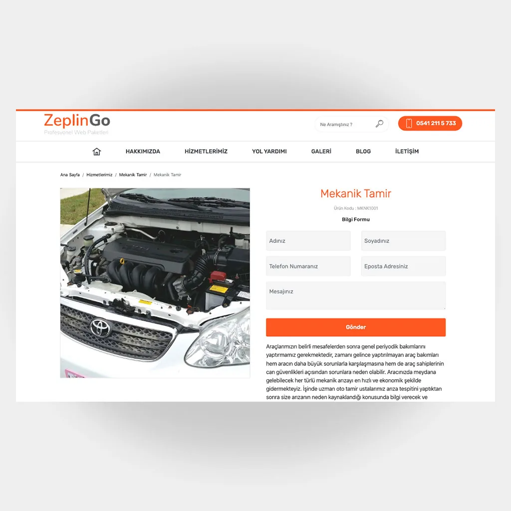 Tamir Servis Web Sitesi V6 ekran görüntüsü