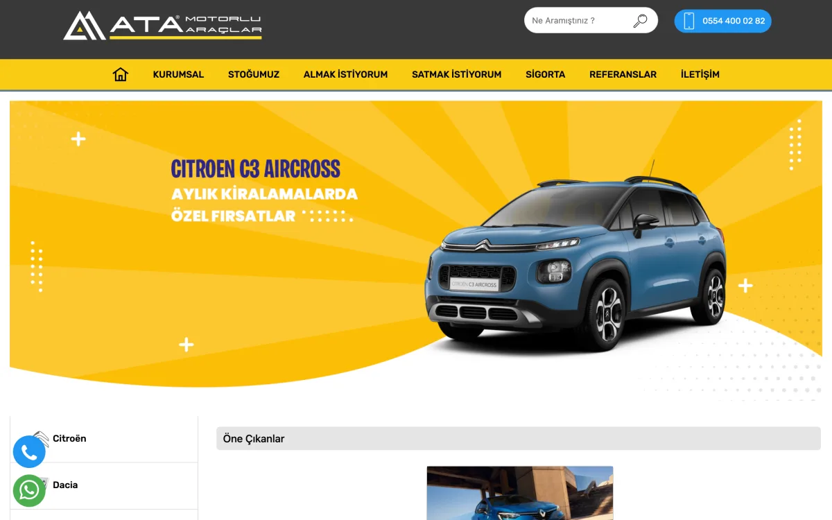 ATA Motorlu Araçlar web sitesi referansı