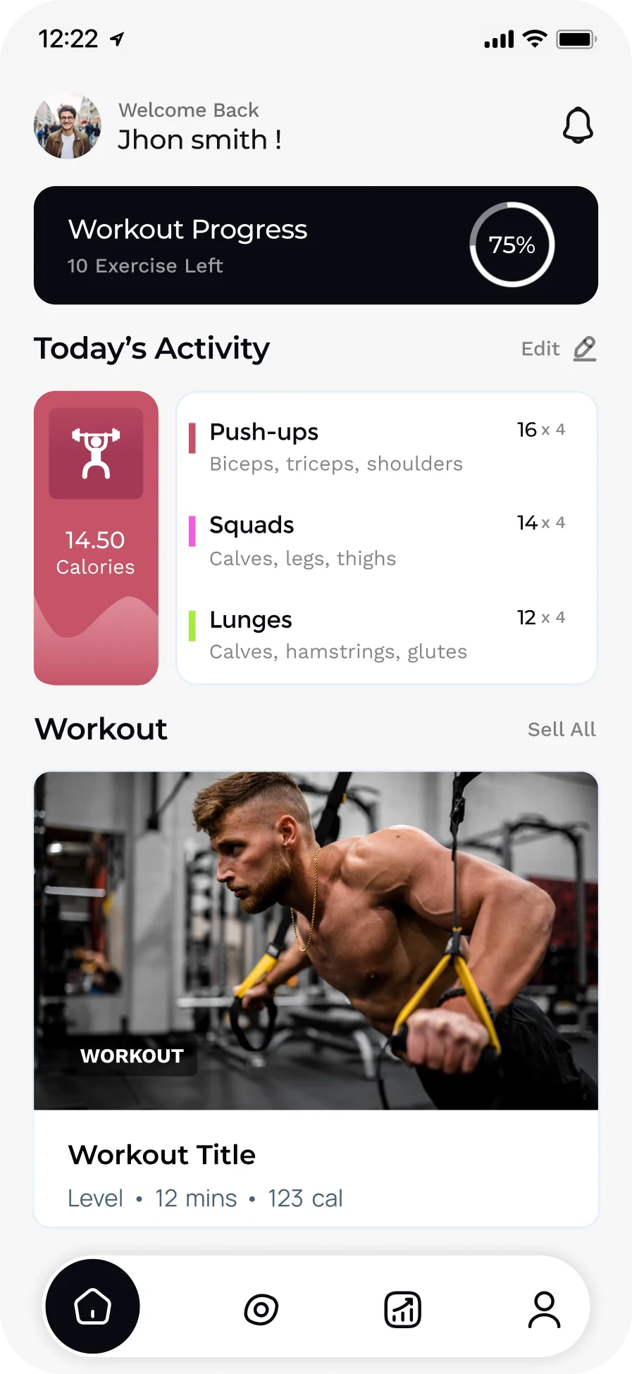 Fitness uygulaması arayüz örneği 2