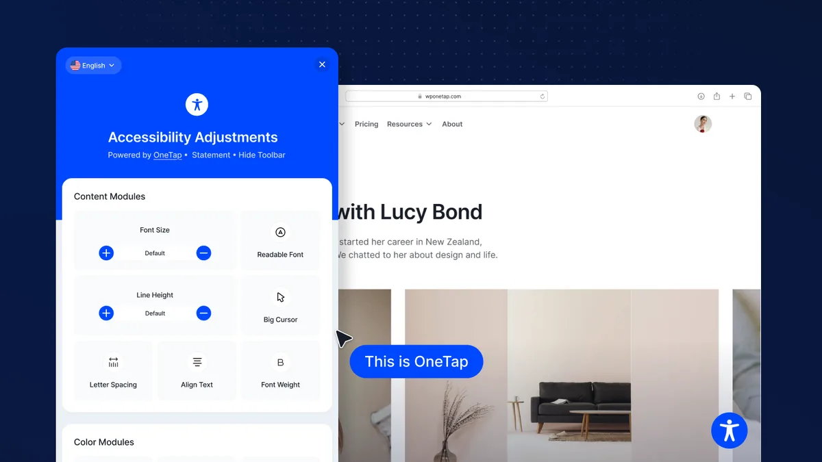 Accessibility Widget by OneTap – Easy One-Click Accessibility Toolbar ekran görüntüsü 1