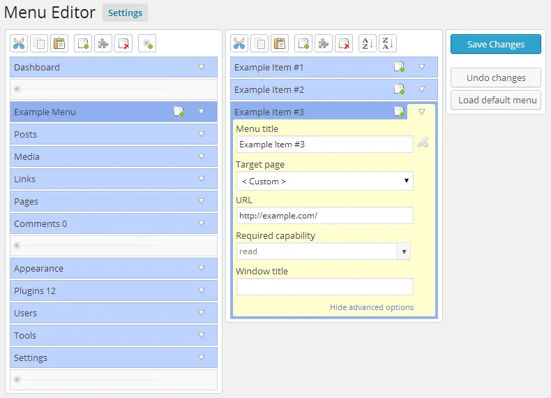 Admin Menu Editor ekran görüntüsü 1