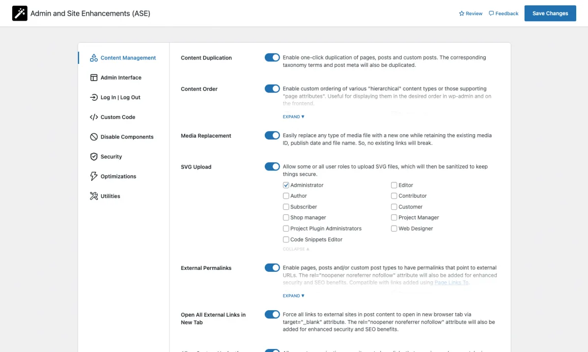 Admin and Site Enhancements (ASE) ekran görüntüsü 1