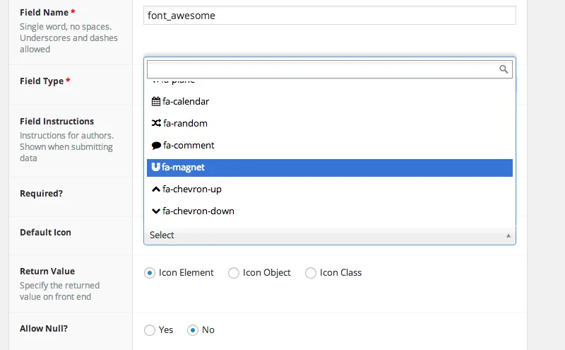 Advanced Custom Fields: Font Awesome Field ekran görüntüsü 1