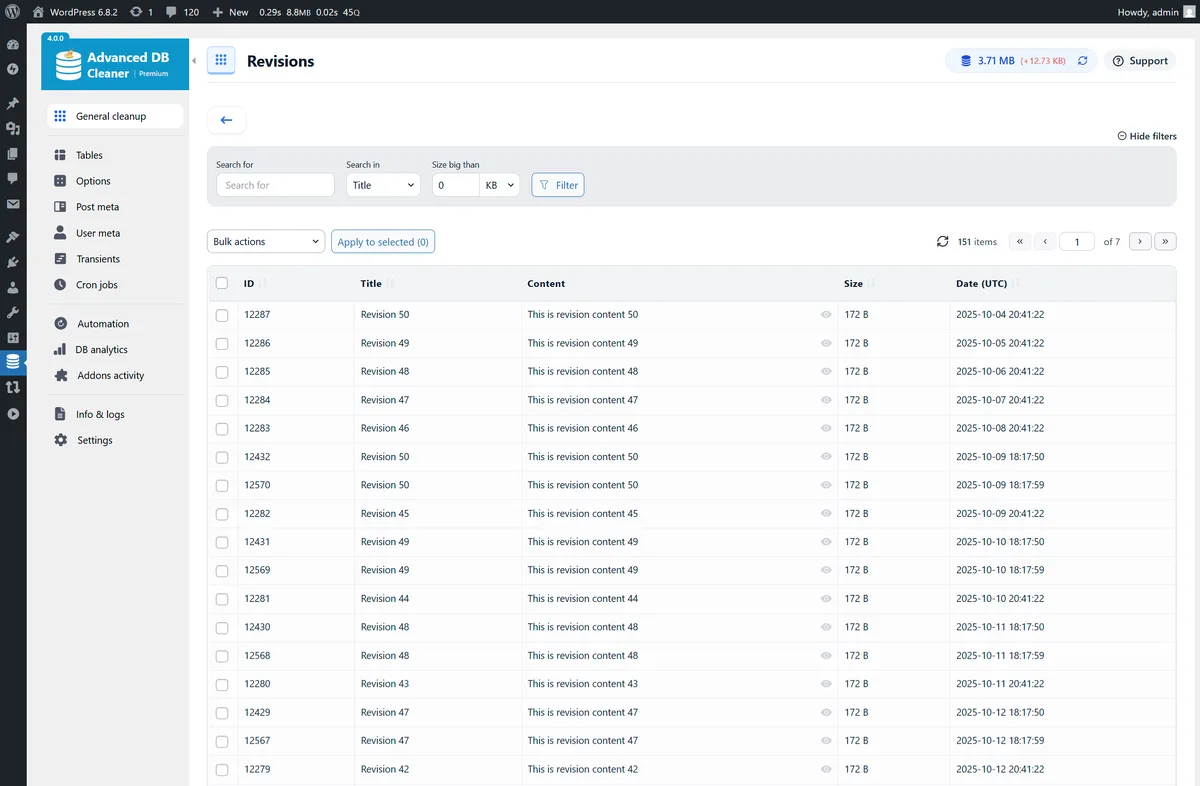Advanced Database Cleaner – Optimize & Clean Database to Speed Up Site Performance ekran görüntüsü 2