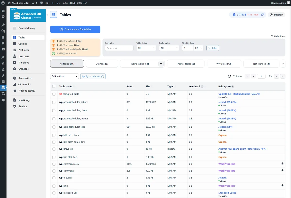 Advanced Database Cleaner – Optimize & Clean Database to Speed Up Site Performance ekran görüntüsü 4
