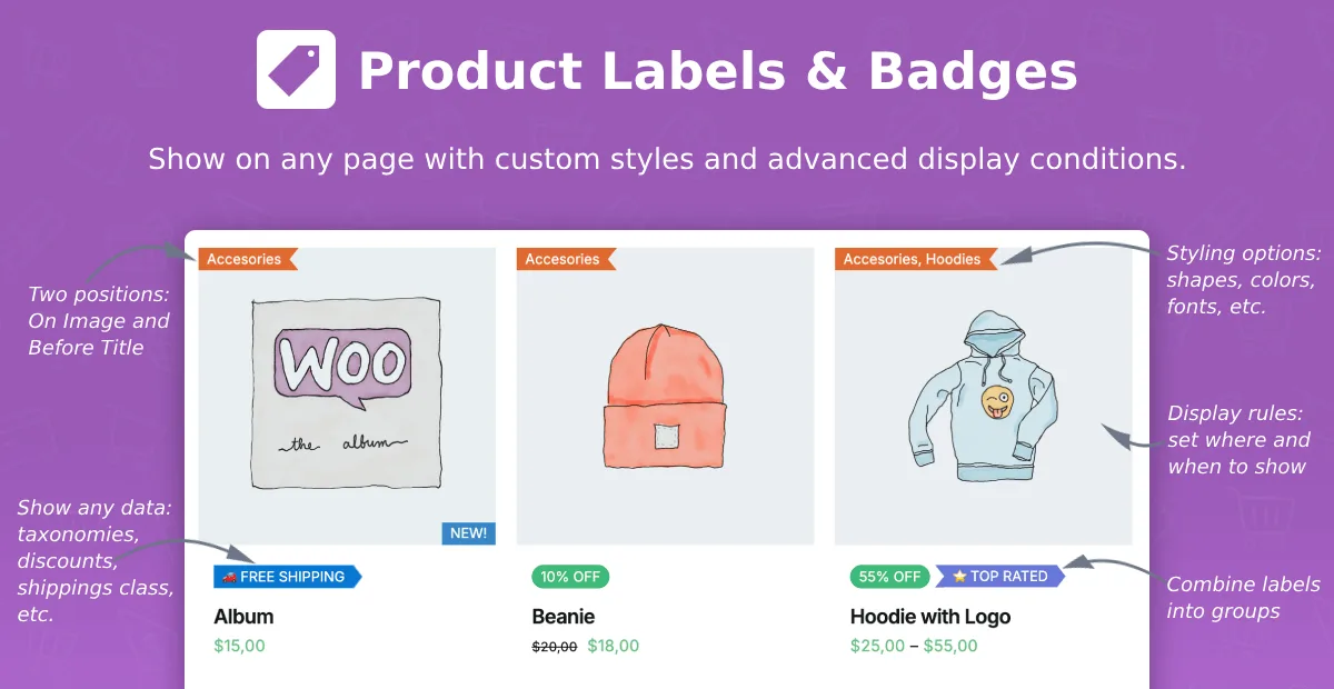 Advanced Woo Labels – Product Labels & Badges for WooCommerce ekran görüntüsü 1
