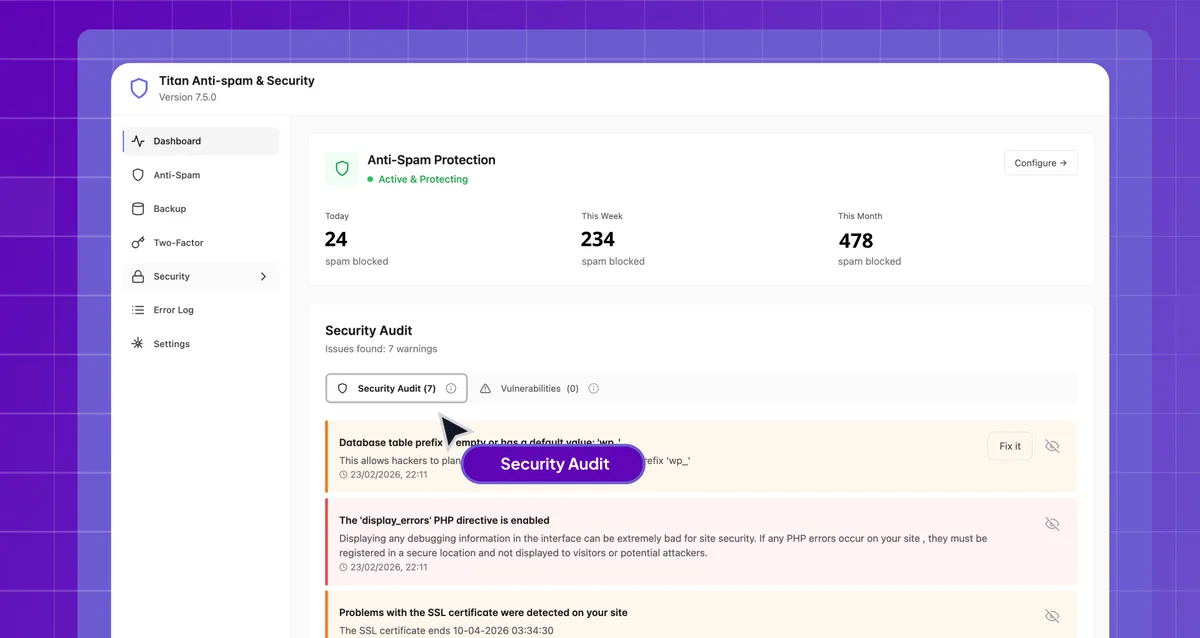 Titan Anti-spam & Security – Brute Force Protection, 2FA & Spam Filter ekran görüntüsü 1