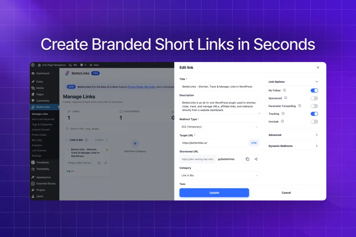 BetterLinks – Link Shortener, Link Cloaking, Redirects & Affiliate Link Manager ekran görüntüsü 1