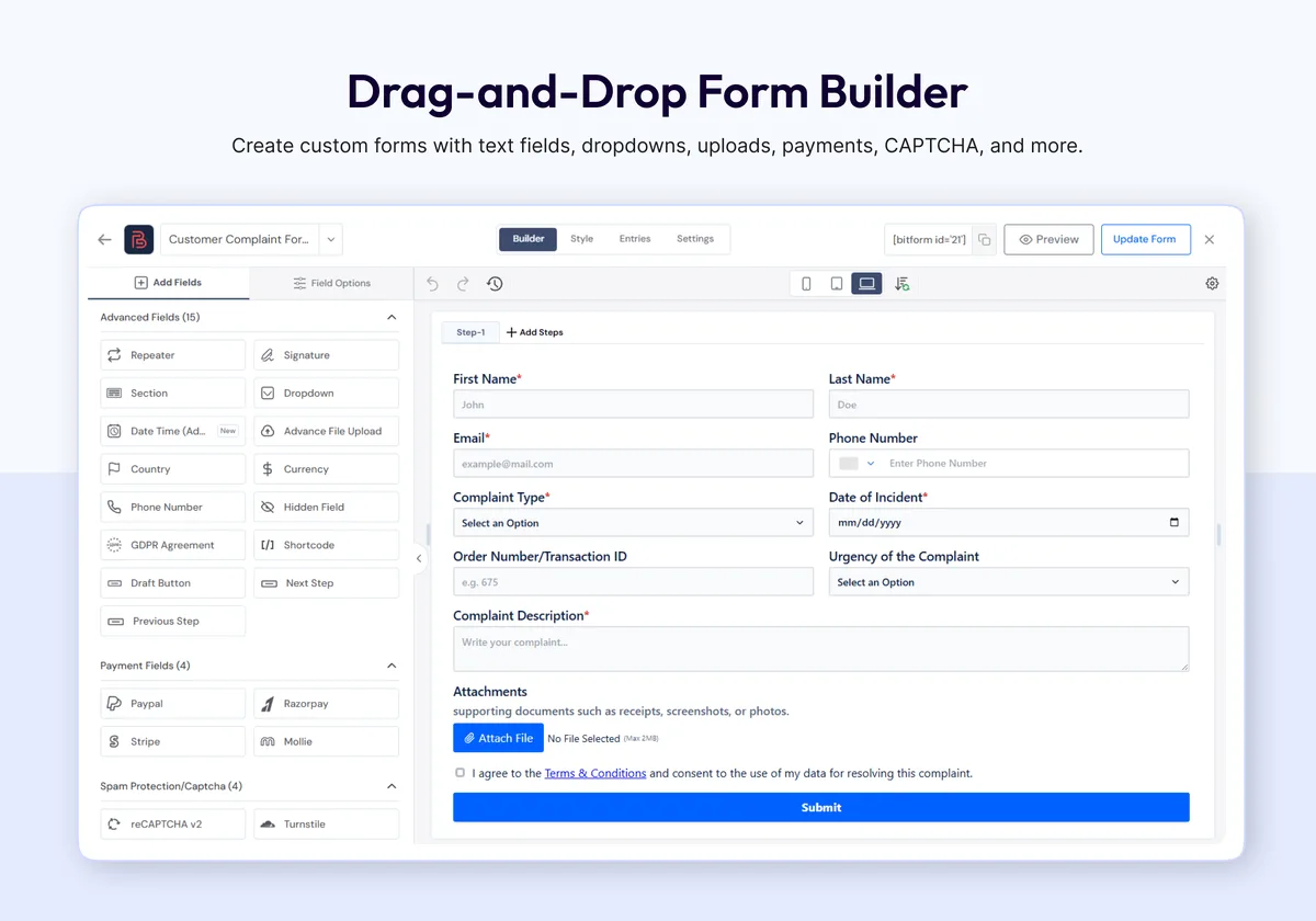 Bit Form – Contact Form, Payment Forms, Multi Step Forms, Calculator & Custom Form Builder ekran görüntüsü 1