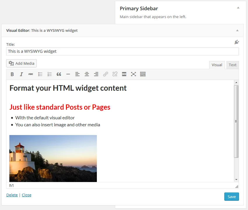 Black Studio TinyMCE Widget ekran görüntüsü 1