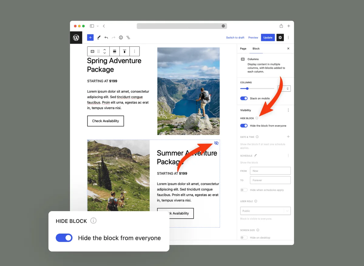 Block Visibility — Conditional Visibility Control for the Block Editor ekran görüntüsü 1