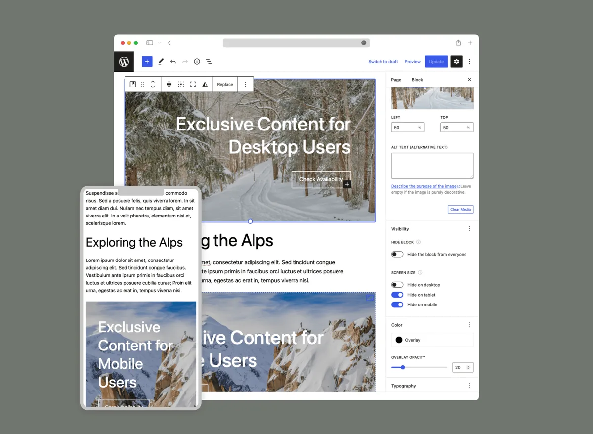 Block Visibility — Conditional Visibility Control for the Block Editor ekran görüntüsü 3