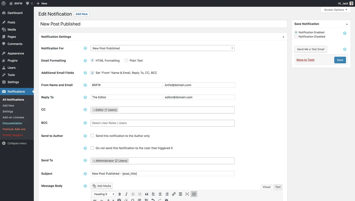 Customize WordPress Emails and Alerts – Better Notifications for WP ekran görüntüsü 2