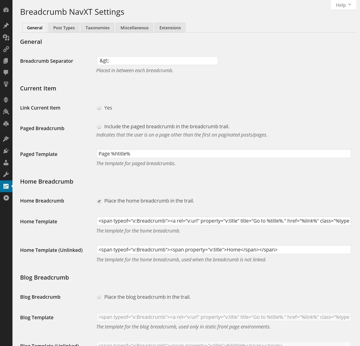 Breadcrumb NavXT ekran görüntüsü 2