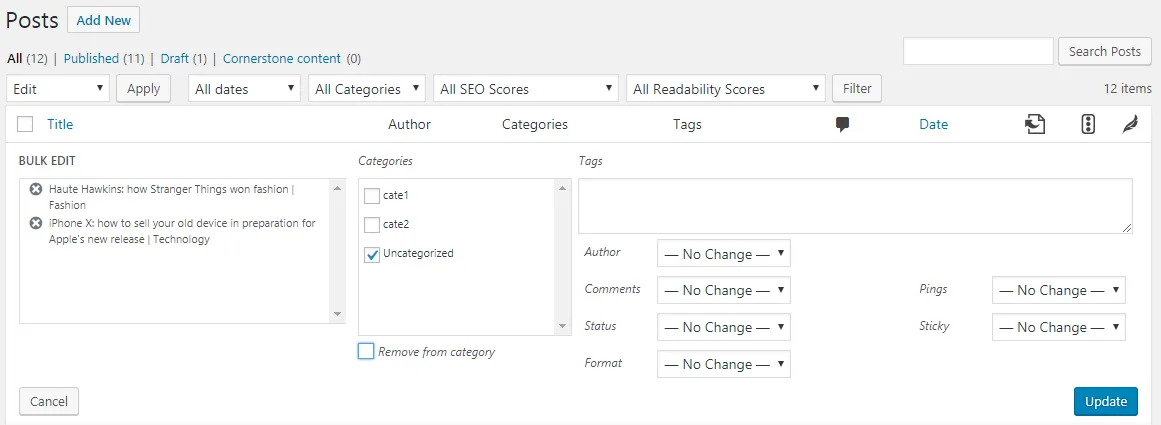 Bulk remove posts from category ekran görüntüsü 1