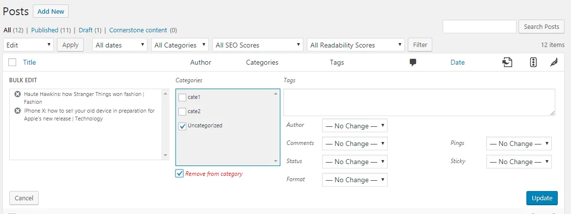 Bulk remove posts from category ekran görüntüsü 2
