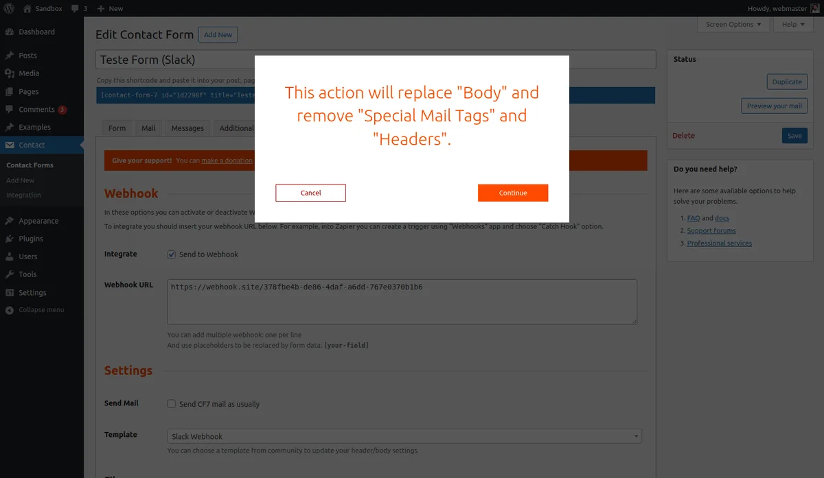 CF7 to Webhook ekran görüntüsü 2