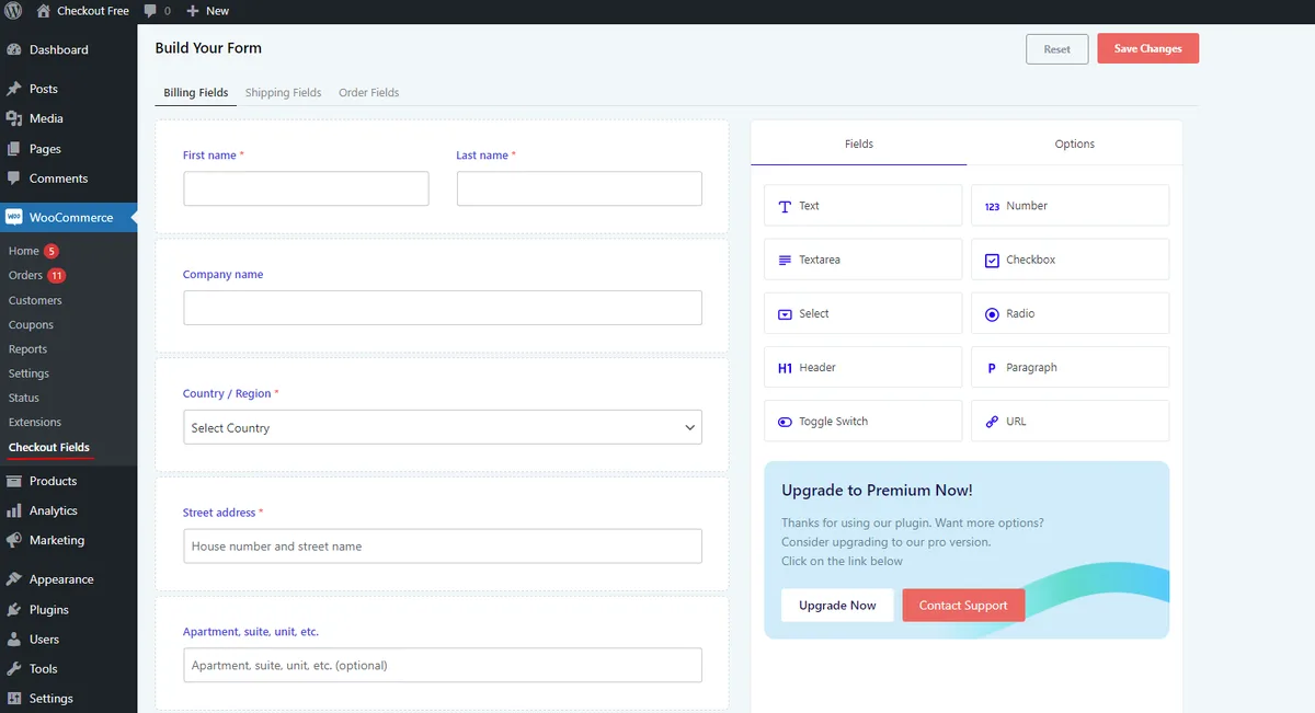 Checkout Field Editor for WooCommerce – Checkout Manager ekran görüntüsü 1