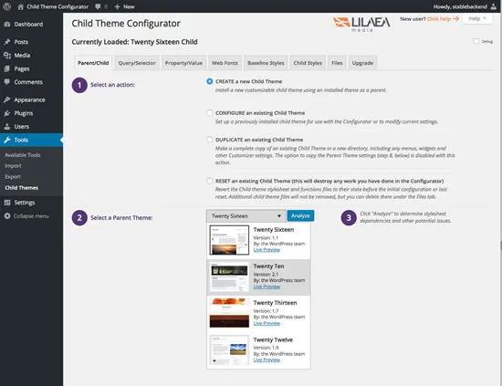 Child Theme Configurator ekran görüntüsü 1