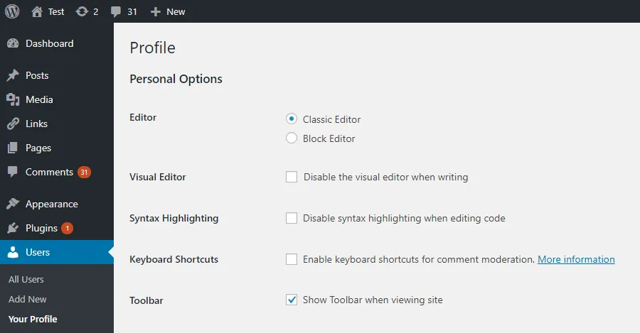 Classic Editor ekran görüntüsü 2