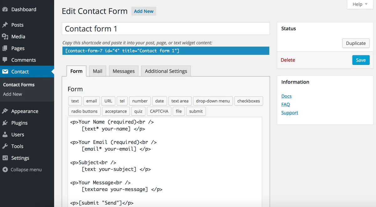 Contact Form 7 ekran görüntüsü 1