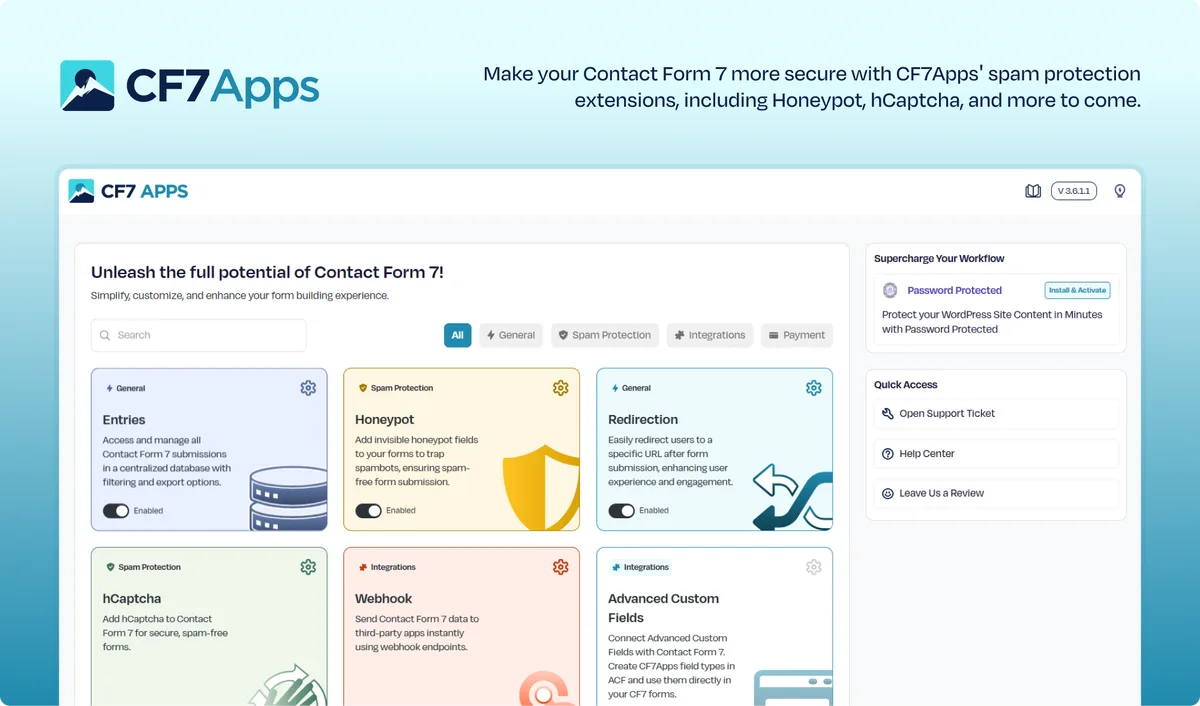 CF7 Apps – Honeypot, Database, Redirection, Webhook, and Addons for Contact Form 7 ekran görüntüsü 1