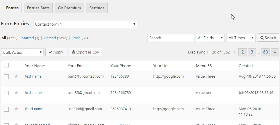 Database for Contact Form 7, WPforms, Elementor forms ekran görüntüsü 1