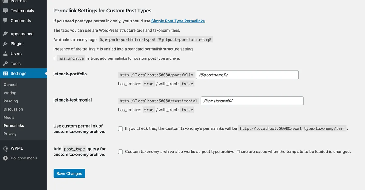 Custom Post Type Permalinks ekran görüntüsü 1