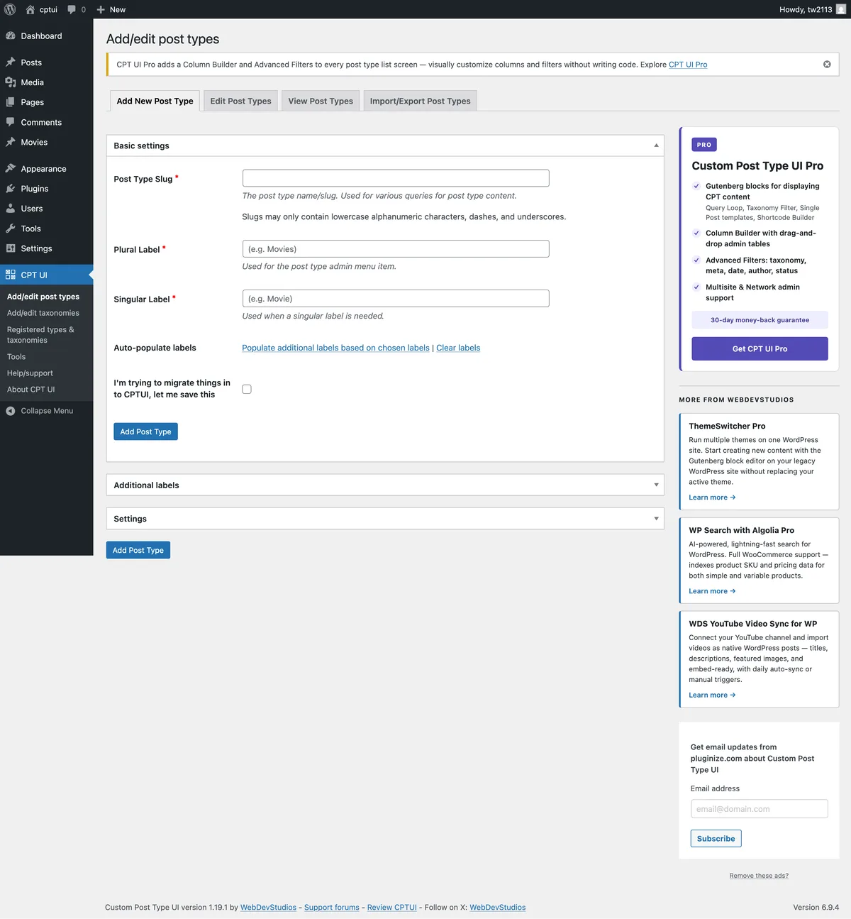 Custom Post Type UI ekran görüntüsü 1