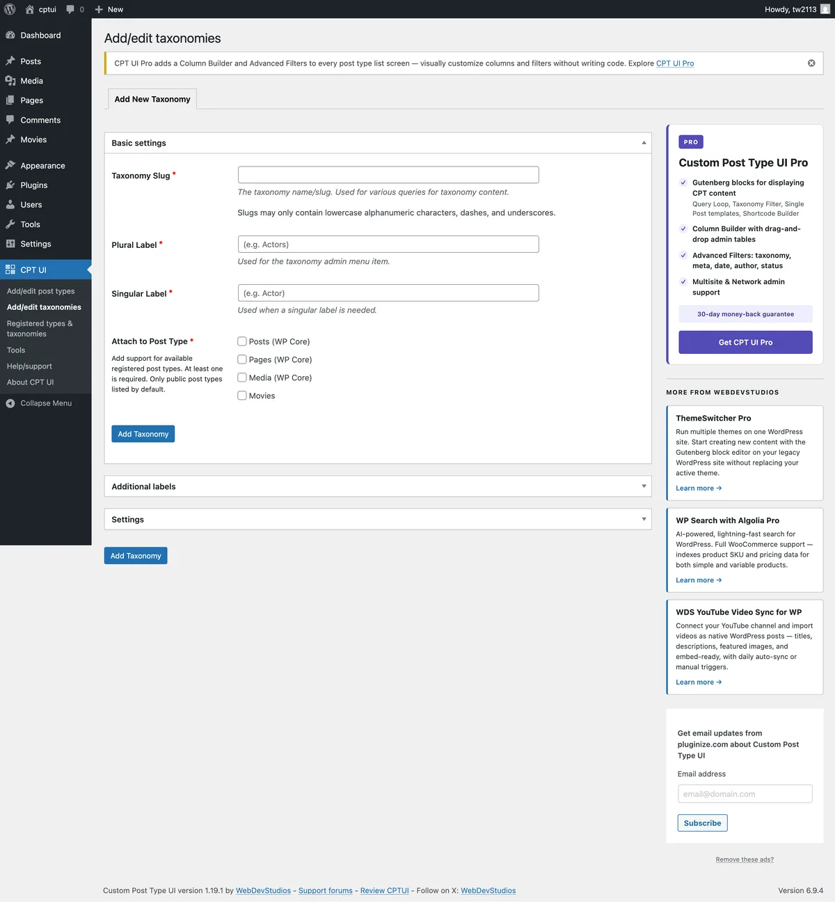 Custom Post Type UI ekran görüntüsü 2