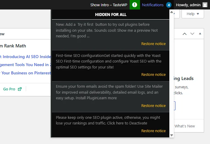 Disable Admin Notices – Hide Dashboard Notifications ekran görüntüsü 4