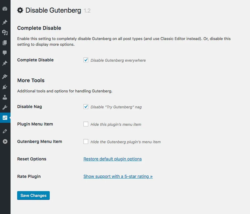 Disable Gutenberg ekran görüntüsü 1