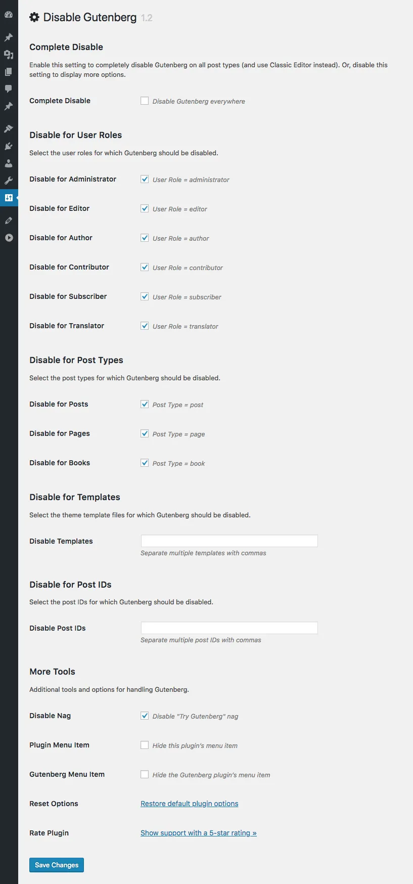 Disable Gutenberg ekran görüntüsü 2
