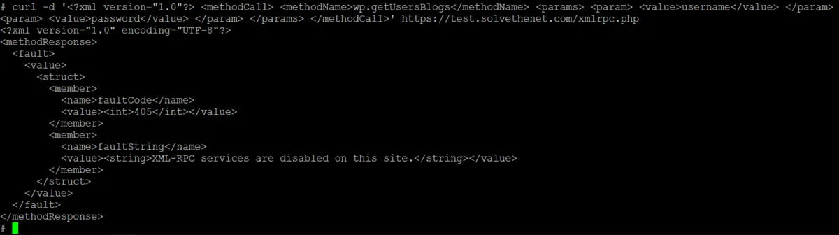 Disable XML-RPC ekran görüntüsü 2