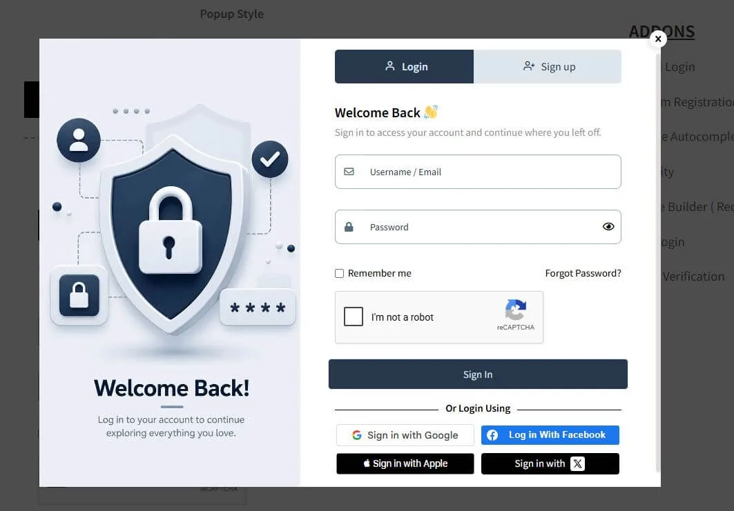 Login & Register Forms – Popup, Slider, Profile & WooCommerce ekran görüntüsü 1