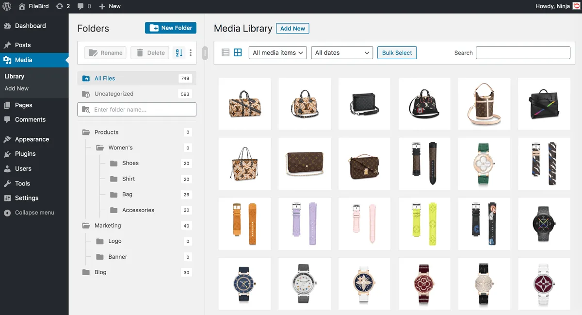 FileBird – WordPress Media Library Folders & File Manager ekran görüntüsü 1
