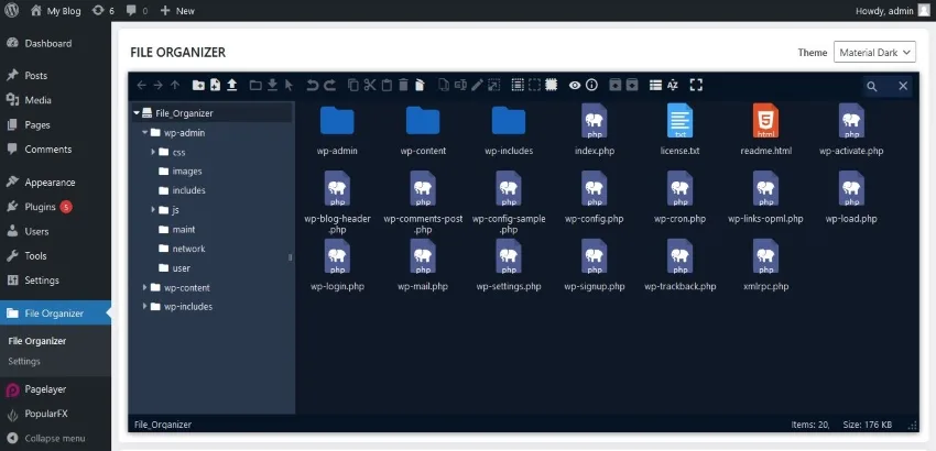 FileOrganizer – WordPress File Manager ekran görüntüsü 1