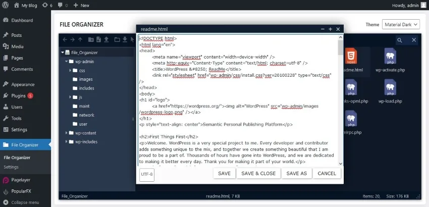 FileOrganizer – WordPress File Manager ekran görüntüsü 2